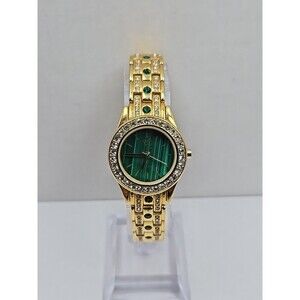 Colleen Lopez Womens Green Malachite Dial Watch Gold Tone Rhinestone New Battery